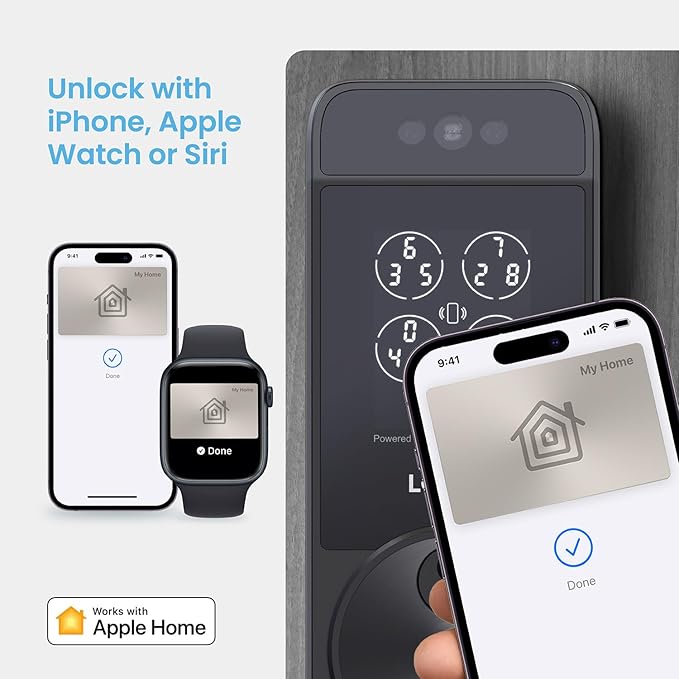 Lockly Visage Zeno Series Smart Lock, Facial Recognition & Fingerprint Keyless Entry Door Lock, Built-in Wi-Fi Deadbolt with Apple Home Key, PIN Genie Keypad, App Remote Control, Easy Installation