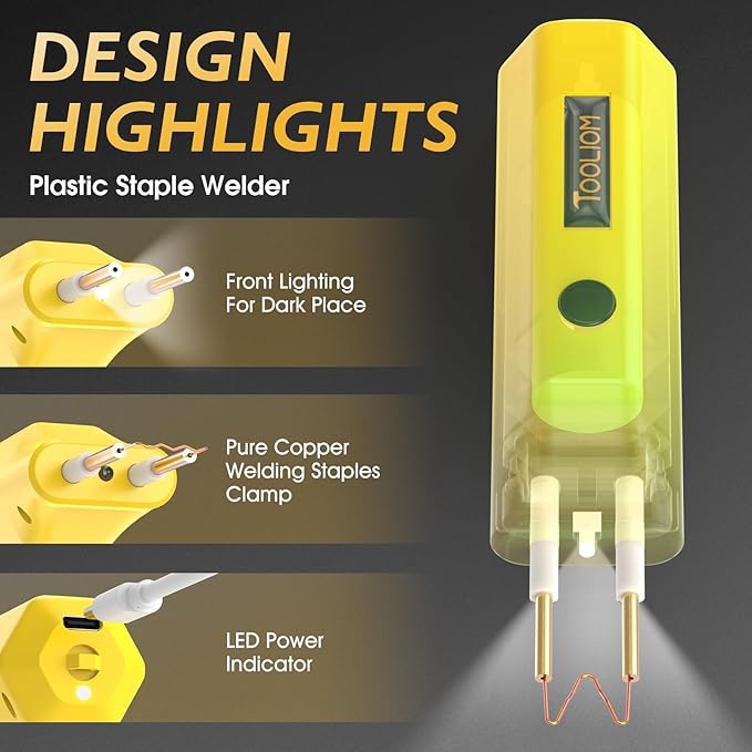 TOOLIOM Rechargeable Plastic Welder,100W USB-C Charging & Battery Powered Hot Stapler Plastic Repair Kit,Cordless Plastic Welder Gun with 400 Staples,Plastic Welding Kit for Bumper Plastics Repair