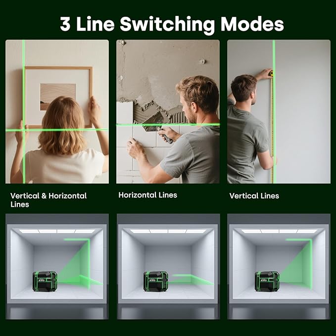 Green Laser Level Type-C Rechargeable Self Leveling Cross Laser Line Waterproof with Pulse Mode, 360°Magnetic Bracket for Outdoor Construction Home Decoration DIY etc.