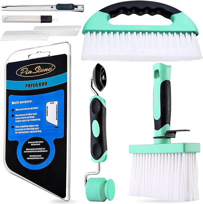 15pcs Wallpaper Tools Kit, Flat & Corner Seam Roller, Multiuse Smoothing Squeegee, Wallpaper Adhesive Paste Glue Brush, Wall Paper Kit for Peel and Stick Contact Paper Vinyl Window Film