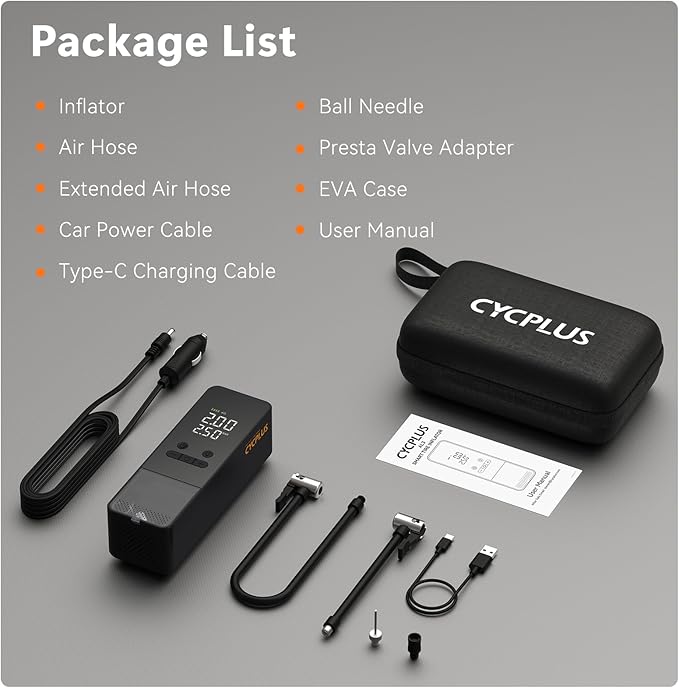 CYCPLUS Tire Inflator Portable Air Compressor - 150PSI Cordless Air Pump with Digital Tire Pressure Gauge, Auto Shut Off, DC/AC 2-in-1 for Car/Motorcycle/E-Bike/Ball
