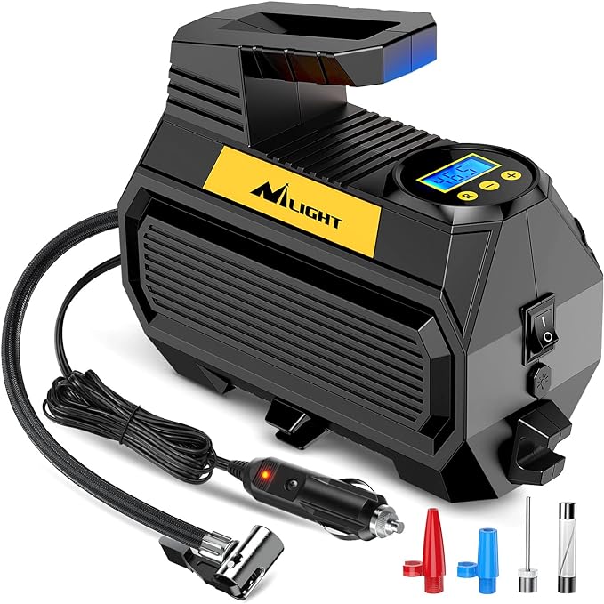 Nilight Tire Inflator Air Compressor Portable Air Pump for 12V DC Car Tires with Digital Pressure Gauge 150PSI Auto Tire Pump with LED Light for Cars ATVs Bicycles, 2 Years Warranty, 50066A