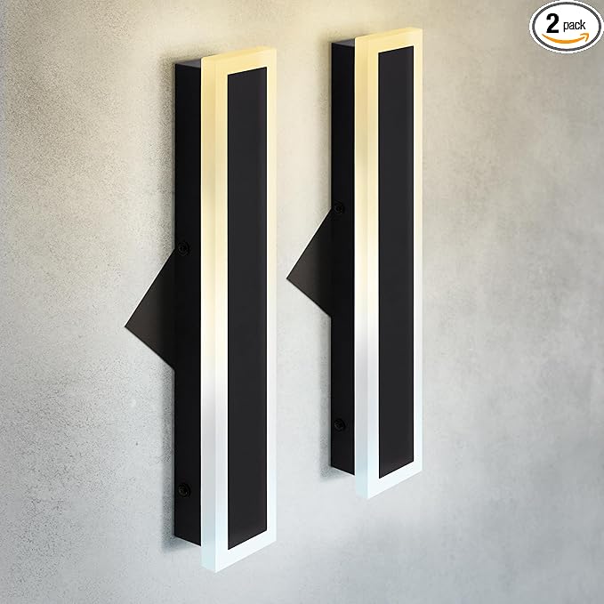 ASD LED 18" Long Wall Mount Light Fixture, Outdoor & Indoor Linear Sconce | 3CCT, Dimmable, Waterproof, Anti-Rust, ETL Listed | 18W 1500LM 3000-5000K 100-277V | Exterior Porch Lighting | Black, 2 Pack