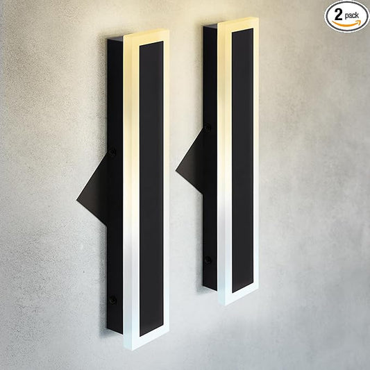 ASD LED 18" Long Wall Mount Light Fixture, Outdoor & Indoor Linear Sconce | 3CCT, Dimmable, Waterproof, Anti-Rust, ETL Listed | 18W 1500LM 3000-5000K 100-277V | Exterior Porch Lighting | Black, 2 Pack