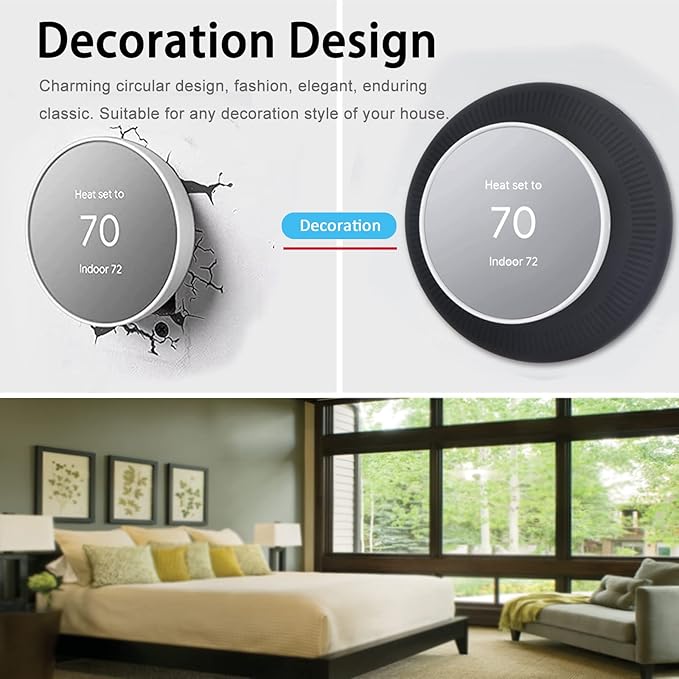 Miimall Compatible for Google Nest Thermostat Trim Kit, Fingerprint Silicone Nest Thermostat Wall Plate Cover/Mount/Bracket/Holder/Backplate, for Google Nest Thermostat Accessories-Black