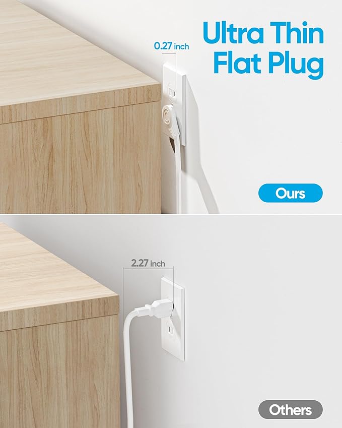 2 Prong Flat Extension Cord 10 FT, Olcorife 2 Prong to 3 Prong Outlet Adapter, Flat Plug Power Strip with 8 Outlets 4 USB Ports(1 USB C), 2000J Surge Protector, US to Japan Plug Adapter