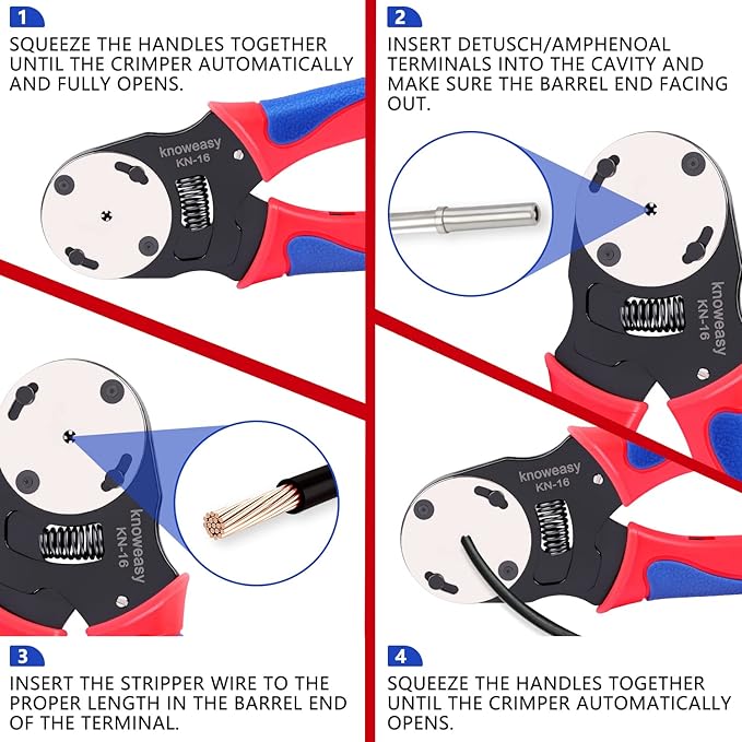 Deutsch Crimper,Knoweasy 4 Way Indent, 8 Impression Closed Barrel Crimper with Deutsch Crimp Tool for Deutsch Contacts - Gage 14, 16, 18 - Perfect for Automotive Application