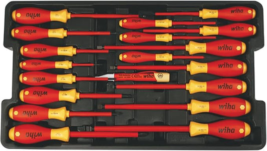 Wiha 32095 Slotted and Phillips Insulated Screwdriver Set, 1000 Volt, 19 Piece