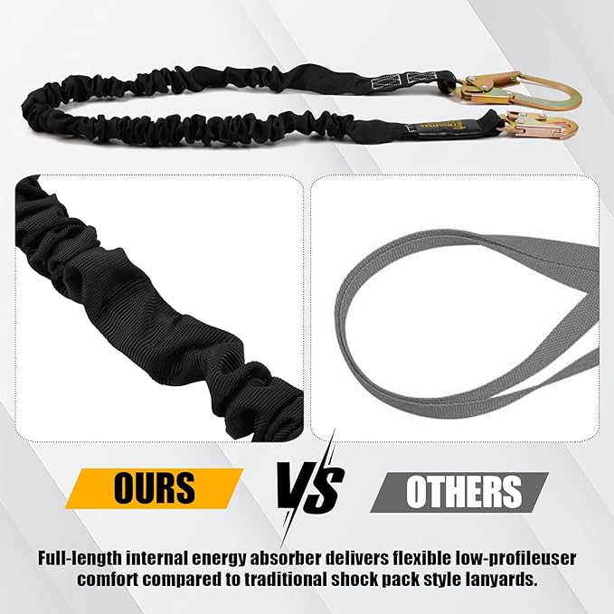 TRSMIMA Safety Harness Lanyard Retractable - Fall Protection Climbing Tree Strap 6 FT Single Leg Internal Shock Absorbing with Hook