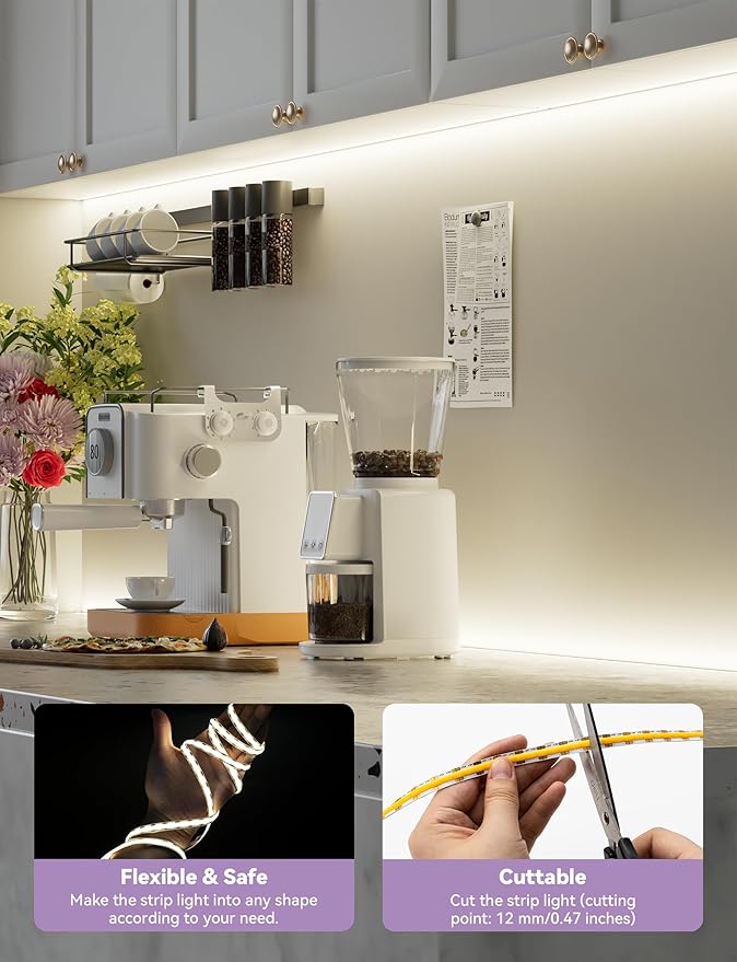 MIWISE LED Strip Lights,Super Bright 5V USB COB Tape Light 9.84ft/3m 4000K Natural White with Touch Dimmer Switch,CRI90+ Flexible Dimmable TV Backlights,for Mirrors,Under Cabinet,Home DIY Projects