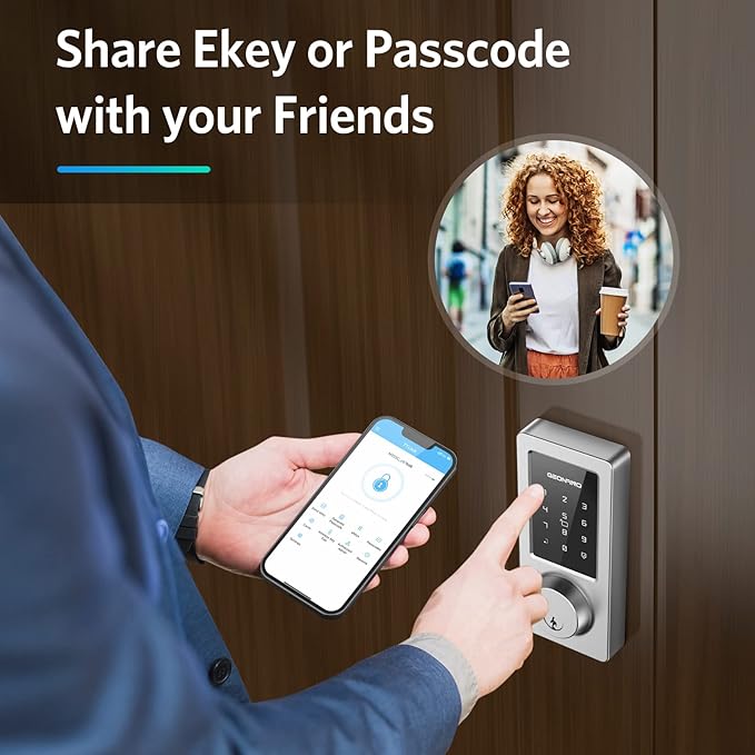 Keyless Entry Door Lock, Smart Deadbolt Lock with Bluetooth App, Electronic Keypad, IC Card, Spare Keys, Security Waterproof Smart Lock Easy Install USB Ideal for Home Use, Office, Hotel.(Sliver)
