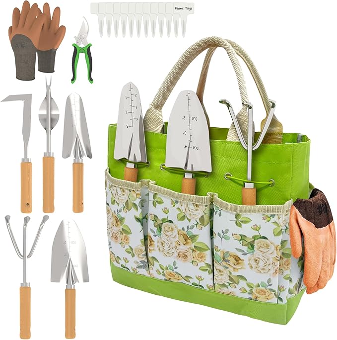 20-Piece Gardening Tools with Fashion and Durable Garden Tools Storage Bag - Heavy Duty Garden Hand Tools Stainless Steel Ergonomic Rust-Proof Garden Tool Set - Ideal Gardening Gifts for Women