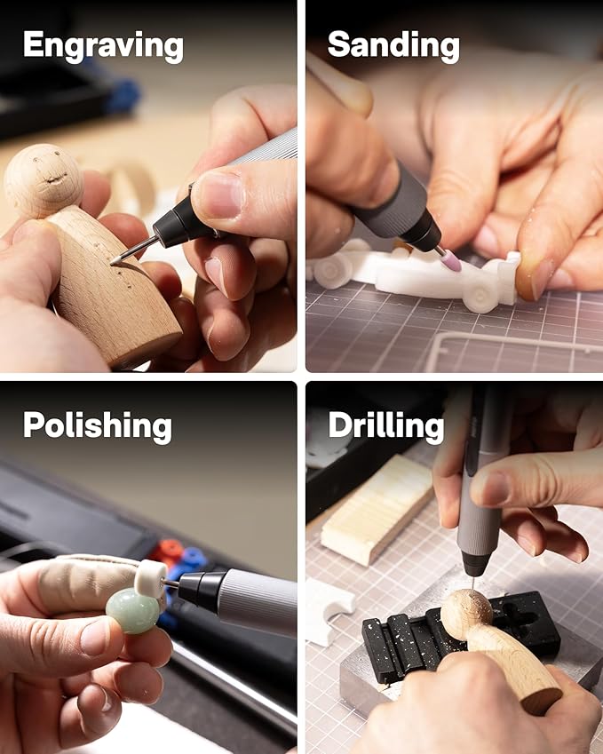 HOTO SNAPBLOQ™ R-A04 Mini Cordless Rotary Tool Kit 4V, Nex-gen Brushless Motor, 22000 RPM Variable Speed, 38 Accessories, Ideal for 3D Printer Sanding, Polishing, Drilling, Carving, DIY Crafts