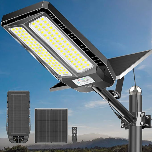 Deepn Solar Lights Outdoor 7000W, Solar Street Light IP67 Waterproof Dusk to Dawn 300000 Lumens LED Security Flood Lights with Motion Sensor and Remote Control for Pathway, Patio & Yard