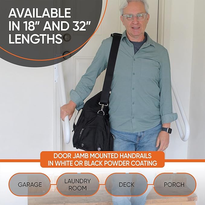 Hold Tight Handrails Steel Jamb-Mount Handrail - Heavy Duty Stair Railing for Decks, Porch, Mobile Homes, Short Stairway - Weatherproof & Non-Slip Powder Coated Finish - [Right Handed], [32"], [Black]