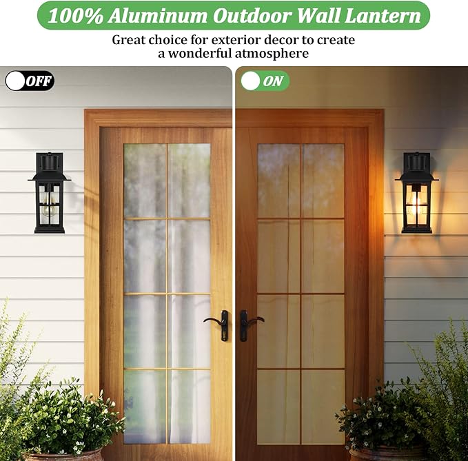 13in Outdoor Wall Lights, Anti-Rust 100% Aluminum Exterior Light Fixtures, Outdoor Wall Lanterns Sconce Lighting Matte Black, Outside Lights for House Wall Mount Porch Lights for Entryway Garage