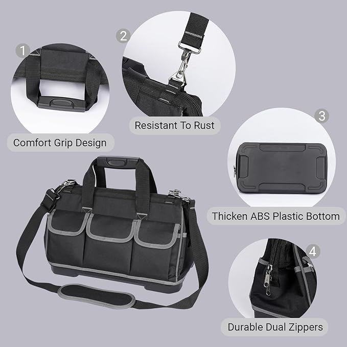 Heavy-Duty Tool Bag with 16 Pockets, 16-Inch Waterproof Tool Organizer with Reinforced Base, Adjustable Shoulder Strap, Ideal for Electricians, Carpenters, DIY Projects, Father's Day Birthday Gift