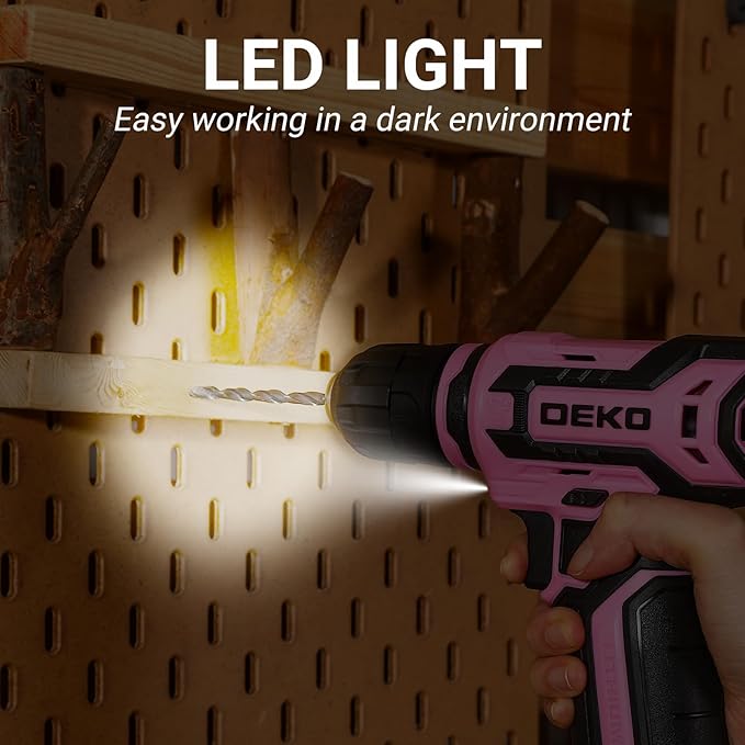 Cordless Drill：DEKOPRO 12V Power Drill Set with Pink 800RPM Electric Drills with Tool Set Gift Box, Pink Drill Set for Women