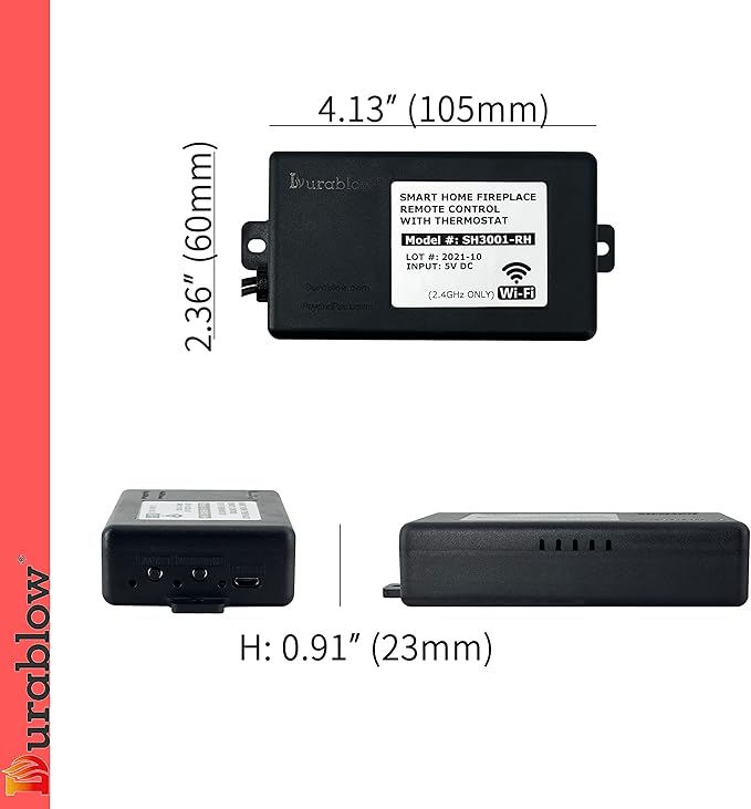 Durablow SH3001-RH Gas Fireplace WiFi Smart Home Remote Control for Millivolt Valve, Compatible with Alexa, Google Home (On/Off + Timer + Schedule Programmable + Remote Handset)