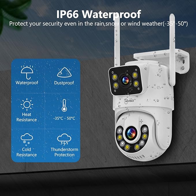 Dual Lens Linkage 8MP Pan/Tilt WiFi PTZ Security Camera Outdoor, Auto Tracking, Human Detection, Light Alarm, Color Night Vision,Siren, Plug-in Cable,2.4G WiFi,SD Card Slot with TF64G Card