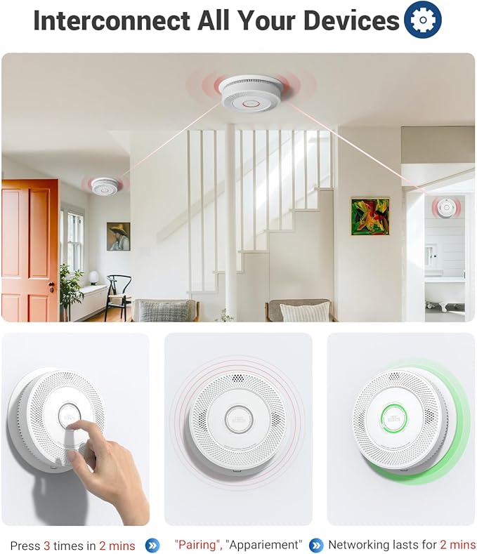 Ecoey Hardwired Smoke and Carbon Monoxide Detector, Hardwired Interconnected Fire Alarms Carbon Monoxide Alarms with Replaceable AA Battery Backup, 2-in-1 Smoke and CO Detector, A8612B-6AR, 1 Pack