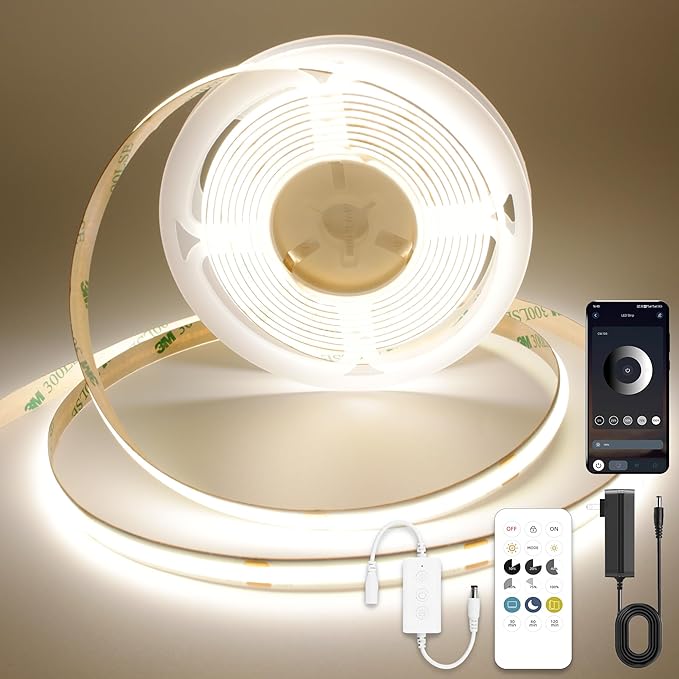 COB LED Strip Light with Remote, Dimmable 32.8FT/10M Flexible High Density LED Light,4000K Natural White 3200LEDs Super Bright LED Light Strip CRI 90+ for Bedroom,Kitchen,DIY Home Decoration