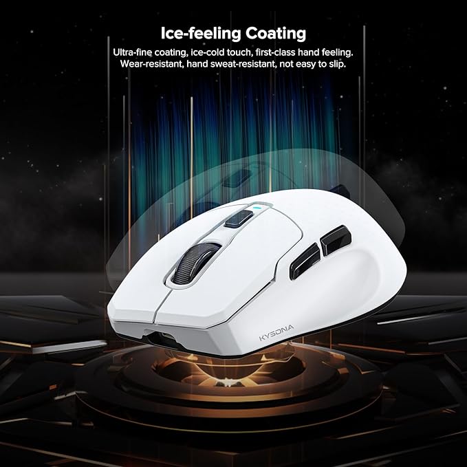 Wireless Gaming Mouse, 26000 DPI, 8K Polling Rate, Tri-Mode 2.4GHz/USB-C/Bluetooth Ergonomic Mouse with Web-Driven, Ice-Cooling Coating, Rechargeable Gaming Mice for Laptop/PC/Mac/Xbox, White
