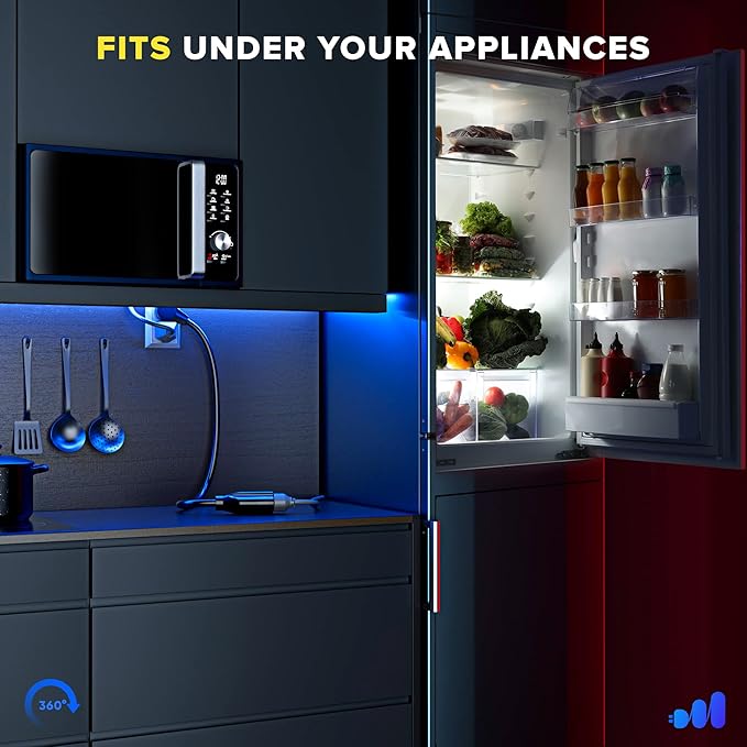 Maximm Cable 30 Feet 360° Rotating Flat Plug Extension Cord/Wire, 3 Prong Grounded Wire 16 Awg Power Cord - Black UL Certified