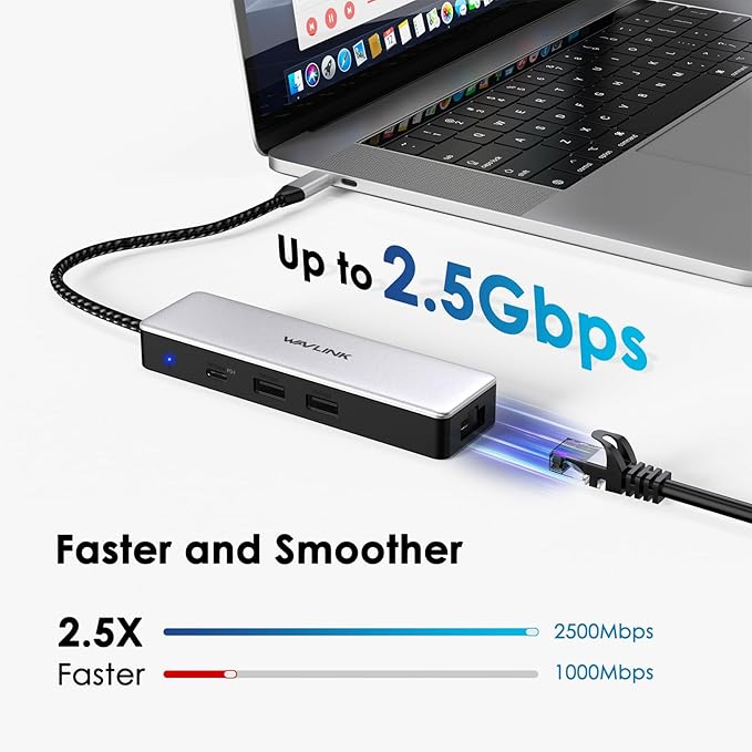 WAVLINK USB C to 2.5 Gbps Ethernet Adapter with 85W PD Charging, Aluminum Portable 10Gbps USB C Hub for Laptop, MacBook Pro/Air, iPad, XPS