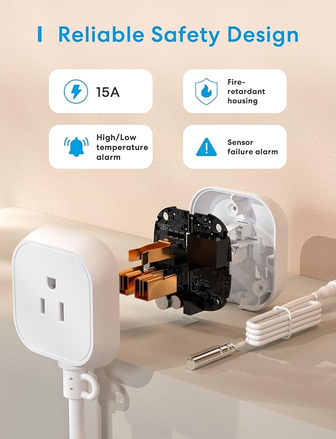 meross Smart Temperature Controller 15A 1800W, Smart Wi-Fi Thermostat Controlled Outlet Plug Works with Apple Home, Alexa, Google Home for Heating Cooling Homebrew Fermentation Reptiles Greenhouse