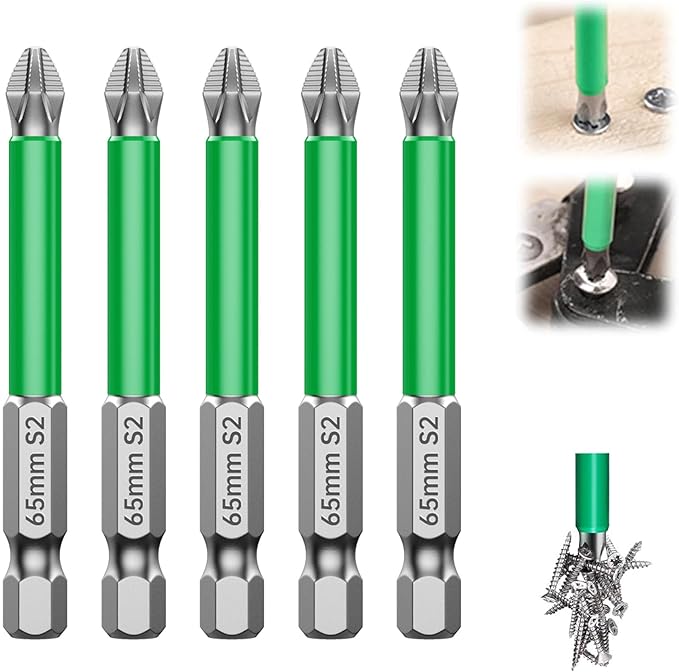 HUHAO 5Pcs High Magnetic Screwdriver Bit Set,S2 Alloy Steel Anti-Slip Drill Bit,1/4 Inch Hex Shank,Phillips Impact Screwdriver Bits Sets Waterproof Impact Batch Head for Electric Hand Tool,65mm