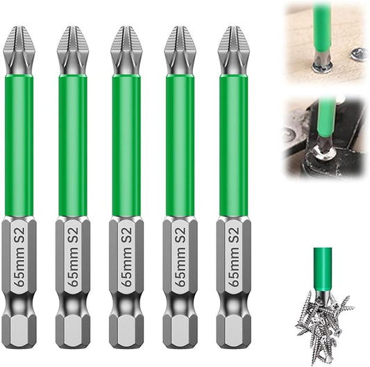 HUHAO 5Pcs High Magnetic Screwdriver Bit Set,S2 Alloy Steel Anti-Slip Drill Bit,1/4 Inch Hex Shank,Phillips Impact Screwdriver Bits Sets Waterproof Impact Batch Head for Electric Hand Tool,65mm