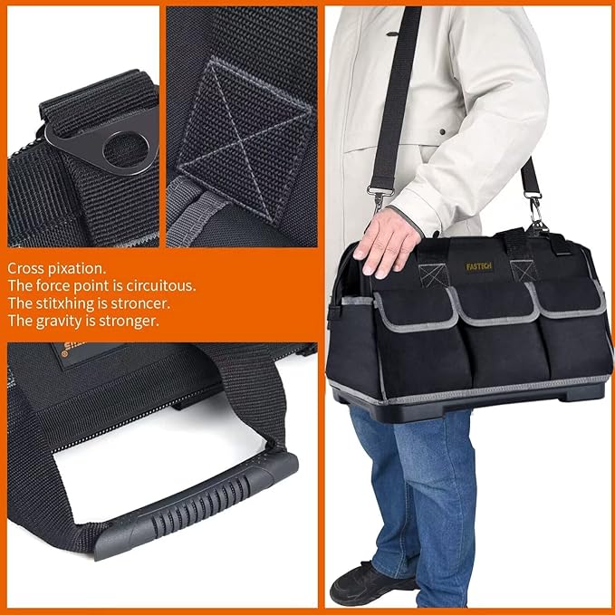 20-inch Wide Mouth Tool Bag with Water Proof Molded Base, Waterproof Tool Organizer Bag for Men with Adjustable Shoulder Strap (20INCH)