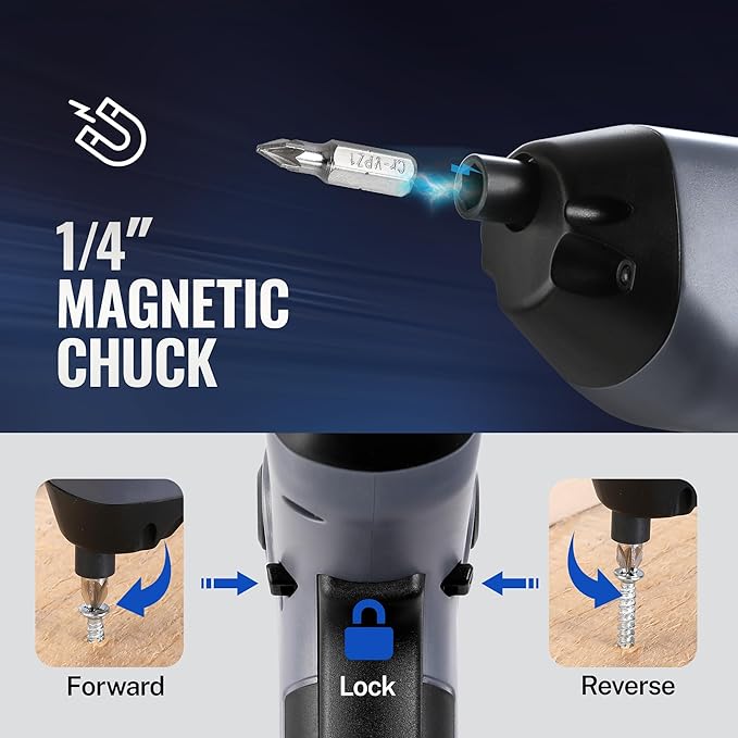 WORKPRO Electric Cordless Screwdriver with Offset Driving Shaft, 3.6V Automatic Rechargeable Screw Driver with 22PCS Bits, Battery Powered Automatic Screw Gun with LED Light & Carrying Case