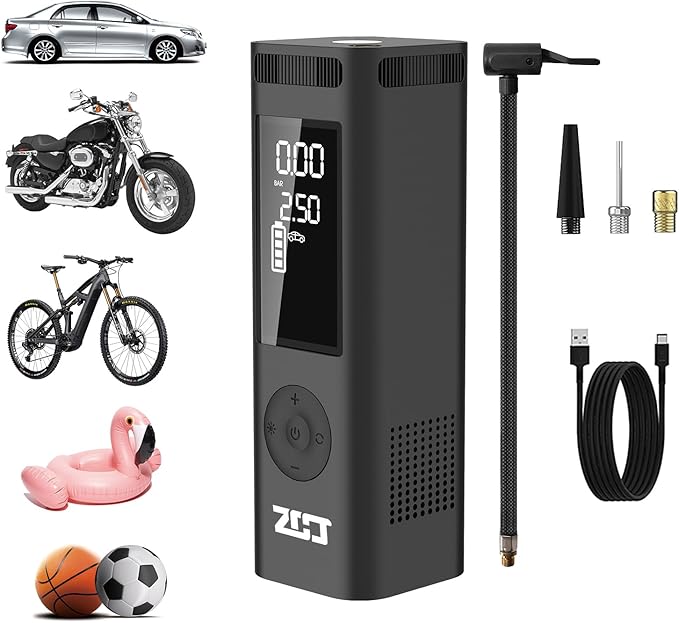 Tire Inflator Portable Air Compressor for Car Tire,150PI Electric Bike Pump, Wireless Cordless Air Pump Used for Ball/Bicycle/Motorcycle/Basketball/Sports Balls Automatic,Rechargeable,Battery Powered