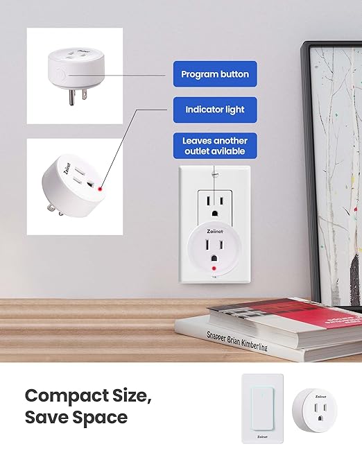 Remote Control Outlet Plug Switch, Buckle Design & Removable Wireless Light Switch, No Wiring Needed, 300 ft, 15A/1500W, Programmable, for Household Appliances