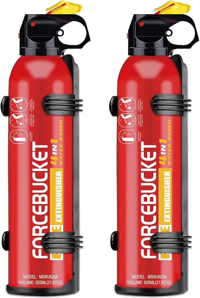 Portable Fire Extinguisher | 4-in-1 Small Fire Extinguisher for Home, Garage, Kitchen, Car | For Electric, Textile and Grease Fires | Non-Toxic, Easy Clean | Wall Mount Incl(2PK)