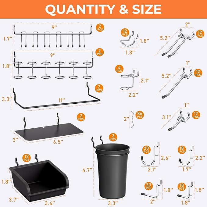 INCLY 48x36 Inch Metal Peg Board Kit with 1/4" Pegboard Hooks Accessories, 6PCS Peg Board Panels and 234PCS Black Pegboard Wall Organizer Tool Storage System for Garage Workbench Shed