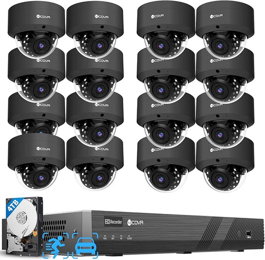 4COVR PoE 16 Channel Security Camera System, Remote Access, Human Vehicle Detection, 16x 5MP IK10 Vandal-Proof IP67 Dome Commercial IP Camera for Businesses, 16CH NVR 4TB, 24/7 Recording, LY54AB5M1616