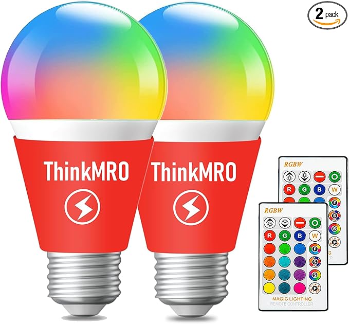 Color Changing LED Light Bulbs with Remote RGBW Bulb 10W (85W Equivalent),A19 E26/27,Lamp Replace,Warm White,Dimmable Memory Function,Ideal Lighting for Home Decoration,Bar Party (2 Pack)
