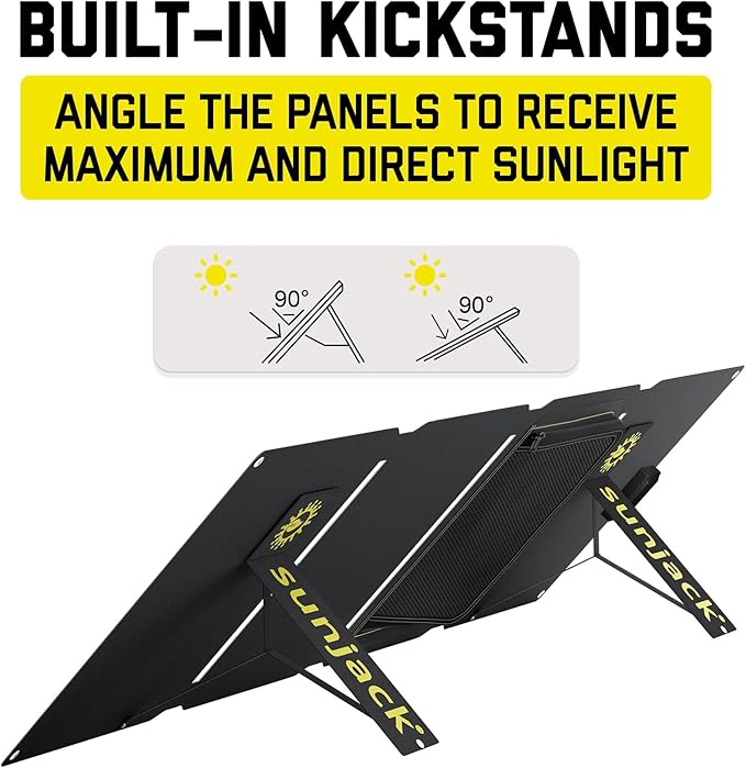 SunJack – 60 Watt Foldable Solar Panel, ETFE Waterproof Portable Solar Panel with Kickstands, USB-C PD30W, USB-A QC3.0, DC Output, Solar Panels for Camping, Hiking, Emergency Power