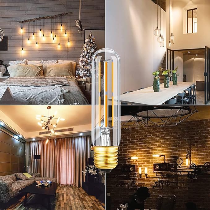 Leools T10 Led Bulb,Dimmable 6W Led Tubular Bulbs,E26 LED Edison Bulb, 60 Watt Incandescent Bulb Equivalent,Warm White 2700K, Clear Glass, E27 Lamp Bulb, for Cabinet Display Cabinet etc,6 Pack.