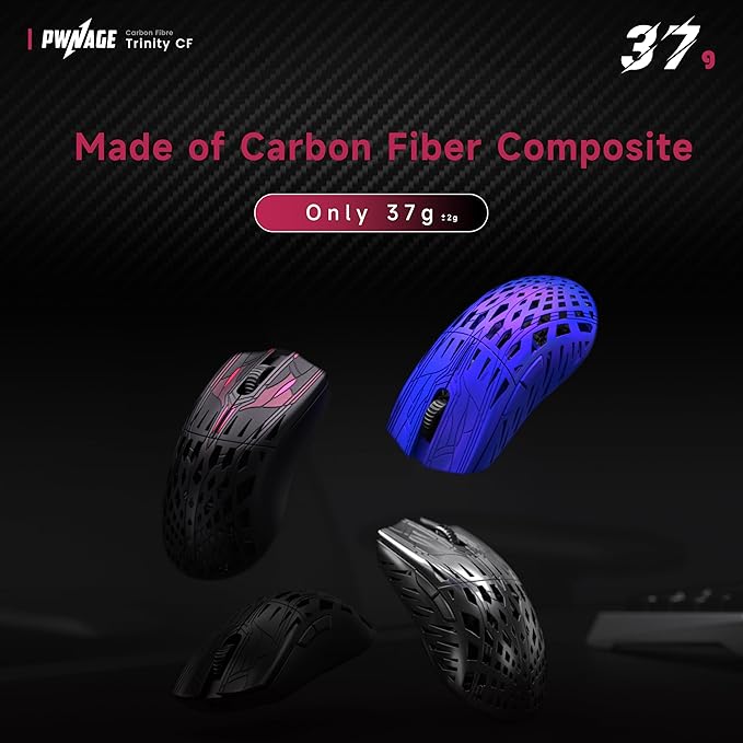 PWNAGE Trinity Wireless Gaming Mouse 8kHz - 39 Grams Ultralight Esports Pro Gamer Flawless Professional Custom Xero PAW3950 Optical Sensor 36,000 DPI - 8000Hz -100% PTFE Skates Symm 2 - Black