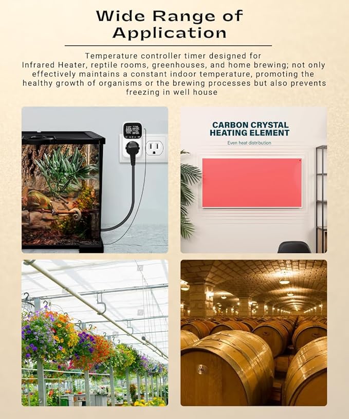 Backlit Digital Temperature Controller Thermostat Socket Plug with Timer Heating and Cooling Mode 110V 15A Fahrenheit