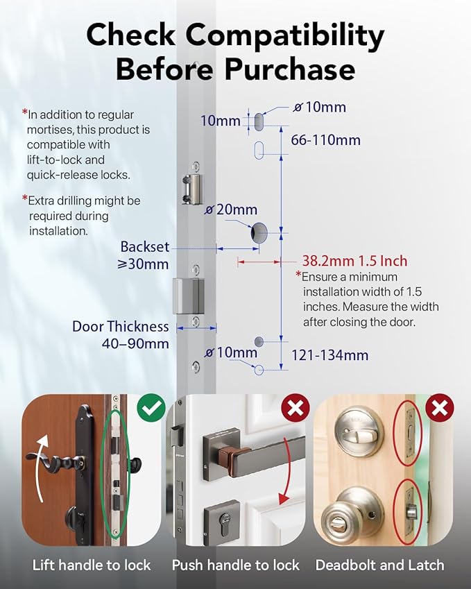 Electronic Smart Door Lock Fingerprint Door Lock with Keypad，Smart Lock for Front Door Children Proof Deadbolt IC Card, App Control & Mechanical Key 40–90mm Multipoint Locks (OSP Mirror Silver)