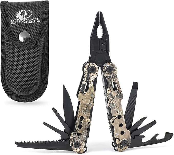 MOSSY OAK Multi-tool - 13 in 1 Multi Function Pliers - Folding Pocket Tool with Sheath, Camo - Portable Pocket Knife for Outdoors, Survival, Camping, Fishing, Hunting, Hiking，Christmas Gift for men