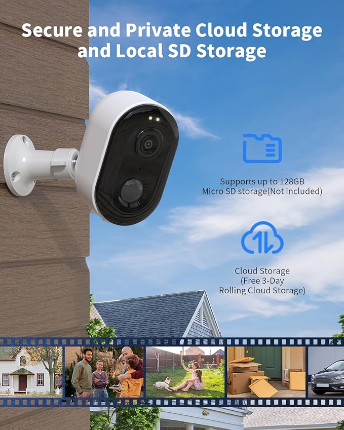 Security Cameras Wireless Outdoor, Battery Powered 2k Color Night Vision, AI Motion Detection, IP66 Weatherproof, 2-Way Talk, SD/Cloud Storage, 2.4Ghz WiFi Cameras for Home Security