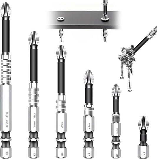 6PCS High Magnetic Screwdriver Drill Bit Set, 2025 New K5 Impact Resistant Non Slip Bit, Upgrade Strong Magnetic Durability Screwdriver Drill Bit Set, 25 50 65 70 90 150mm (1Set)
