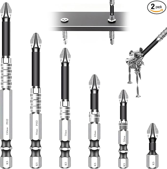 12PCS High Magnetic Screwdriver Drill Bit Set, 2025 New K5 Impact Resistant Non Slip Bit, Anti-Slip Magnetic Electric Screwdriver 2 Set - 25 50 65 70 90 150mm