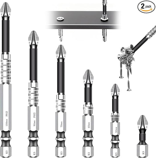 12PCS High Magnetic Screwdriver Drill Bit Set, 2025 New K5 Impact Resistant Non Slip Bit, Anti-Slip Magnetic Electric Screwdriver 2 Set - 25 50 65 70 90 150mm